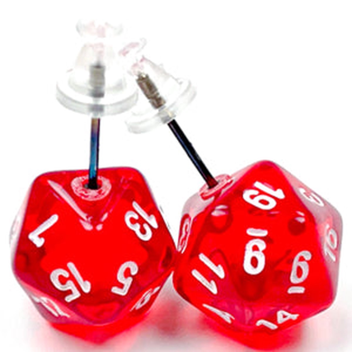 Chessex Mini d20 Earrings (24 options) - Stud | Translucent Red