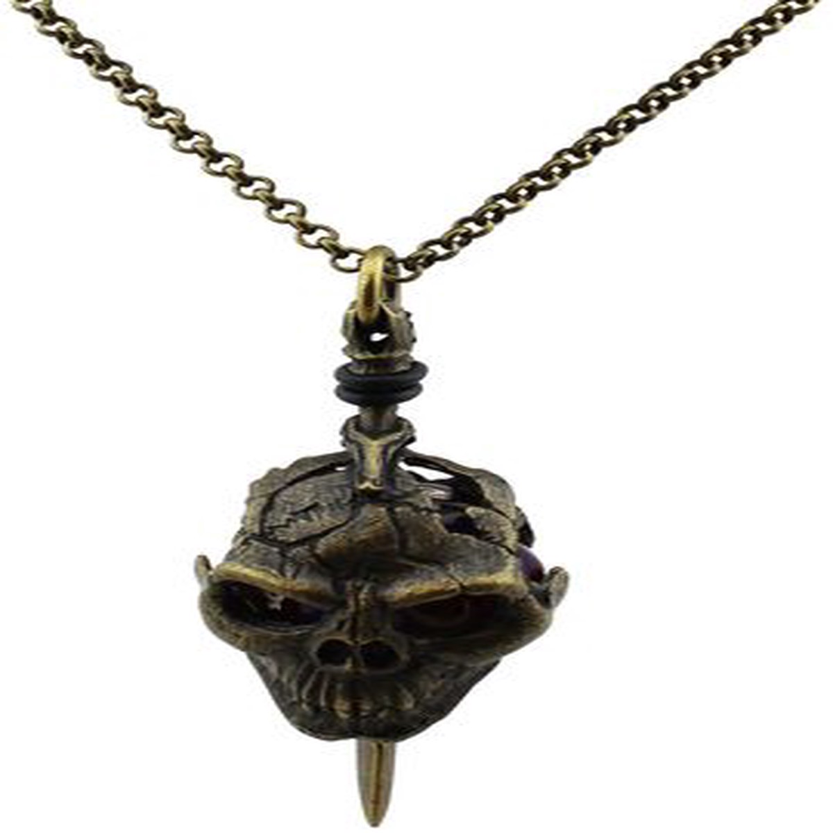 Dice Holder Jewelry Skull & Dagger D20 Pendant in Old Brass - 53406 DHJ Skull Dagger D20 Bras