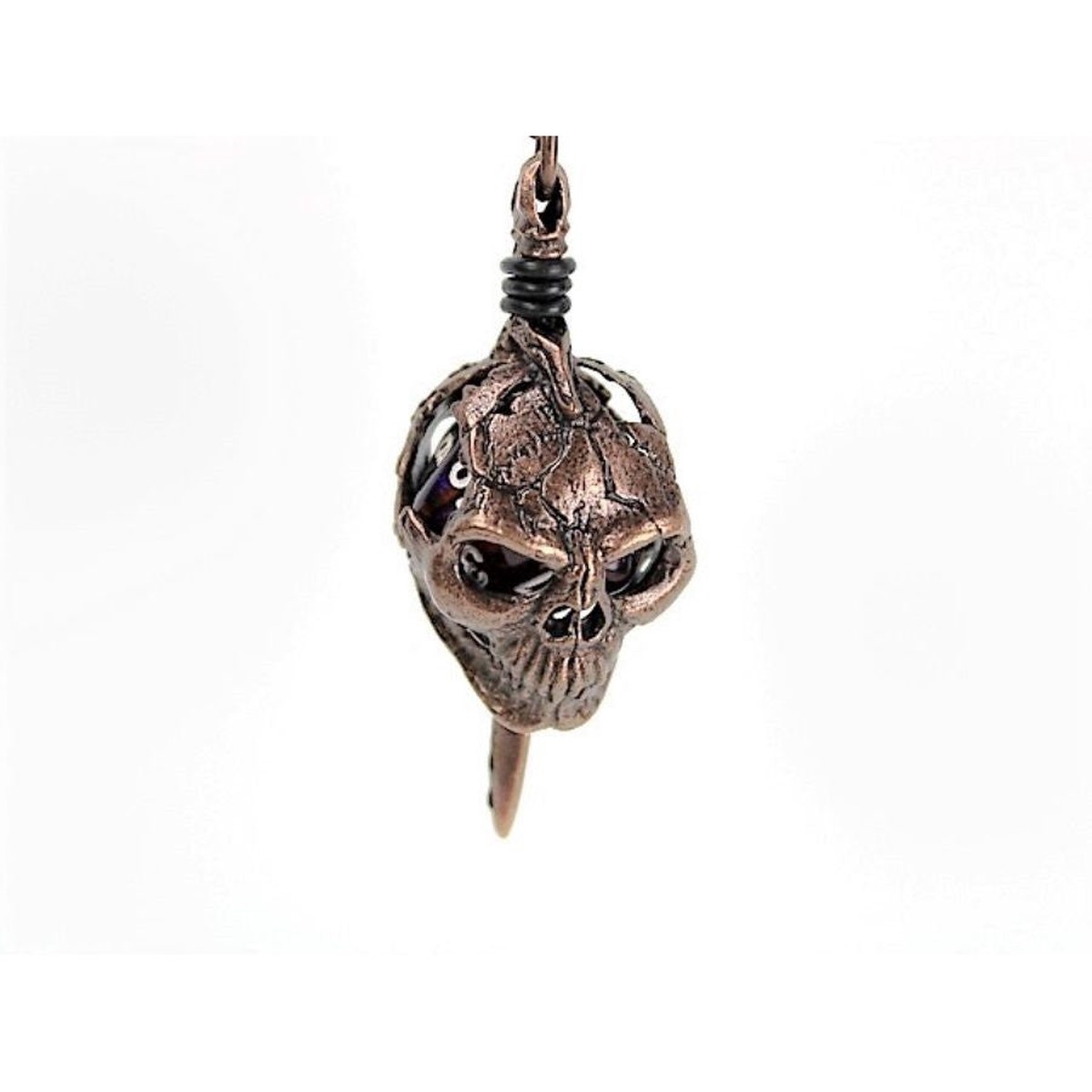 Dice Holder Jewelry Skull & Dagger D20 Pendant in Old Copper - 53006 DHJ Skull Dagger D20 Cppr