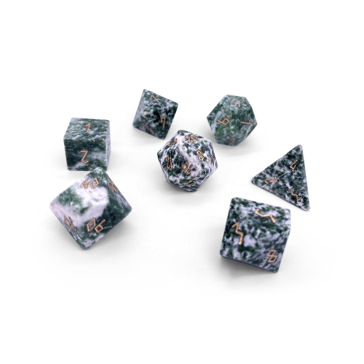 Tree Agate Semi-Precious Gemstone 7ct Polyhedral Dice Set - Gemstone Tree Agate