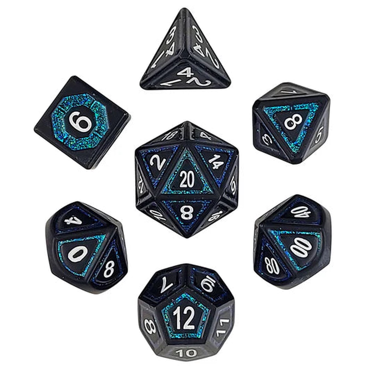 Underdark Glimmer Teal 7-Piece Metal Dice Set - Underdark Glimmer Teal Metal