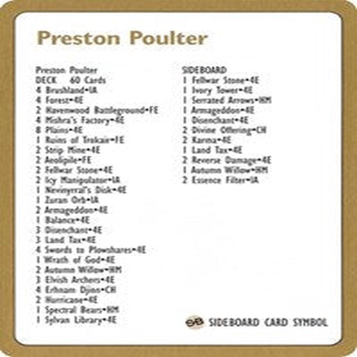 1996 Preston Poulter Decklist Card [World Championship Decks] - Near Mint/Excellent