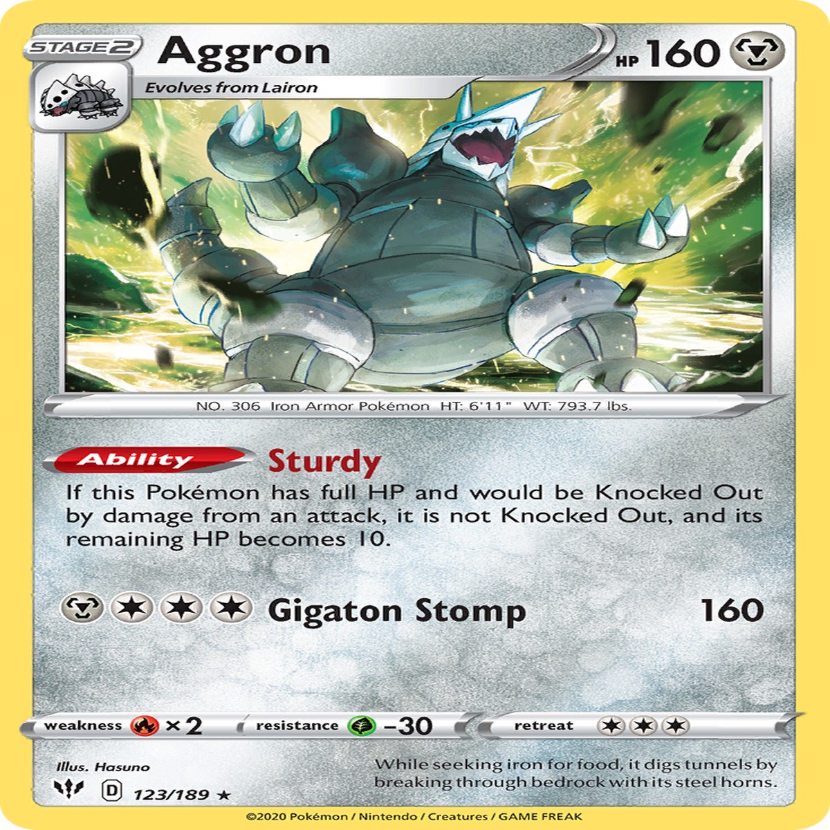 Aggron (123/189) [Sword & Shield: Darkness Ablaze] - NM Reverse Holofoil