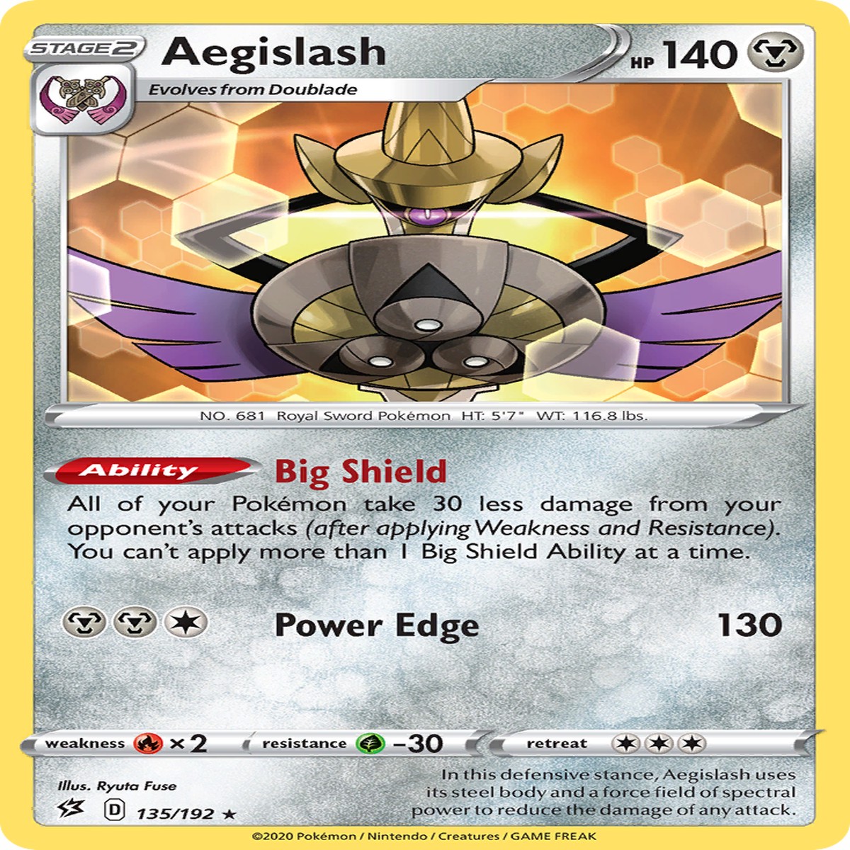 Aegislash (135/192) [Sword & Shield: Rebel Clash] - NM Reverse Holofoil
