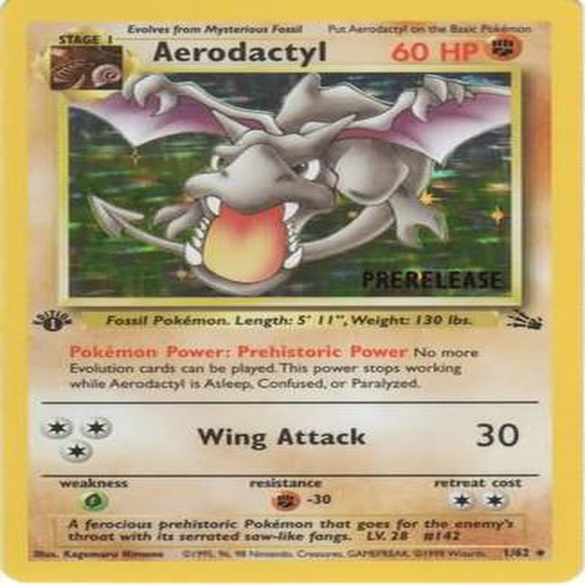Aerodactyl (1/62) (Prerelease Promo) [Fossil 1st Edition] - NM 1st Edition Holofoil