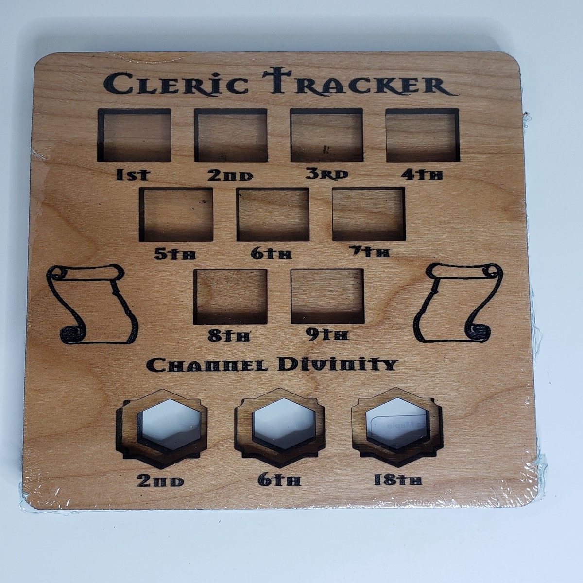 5e Hardwood Character Cards - Cleric Tracker in Maple Wood - HP Tracker Cleric Maple