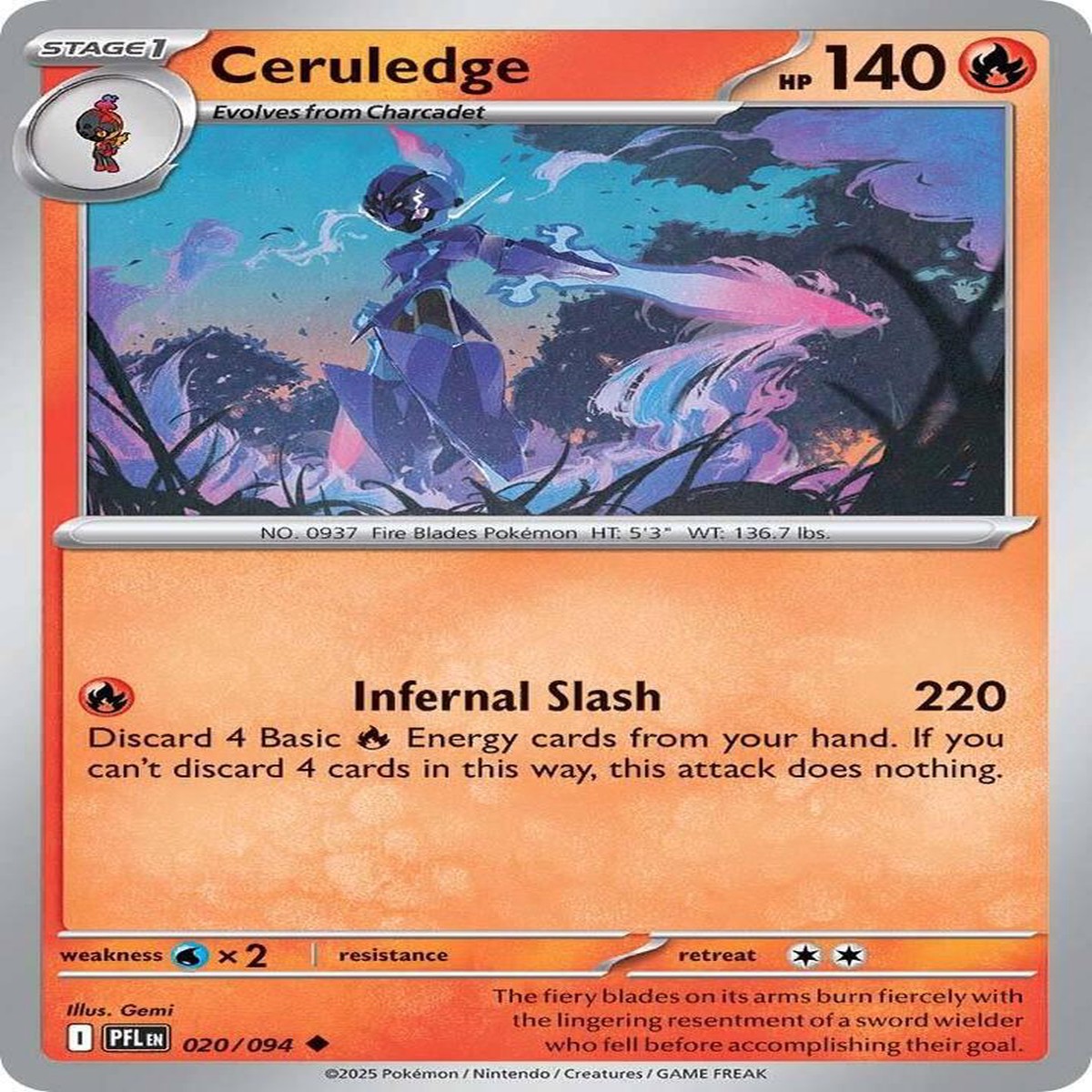 Ceruledge Reverse Holofoil ME02: Phantasmal Flames Uncommon 020/094 - Near Mint