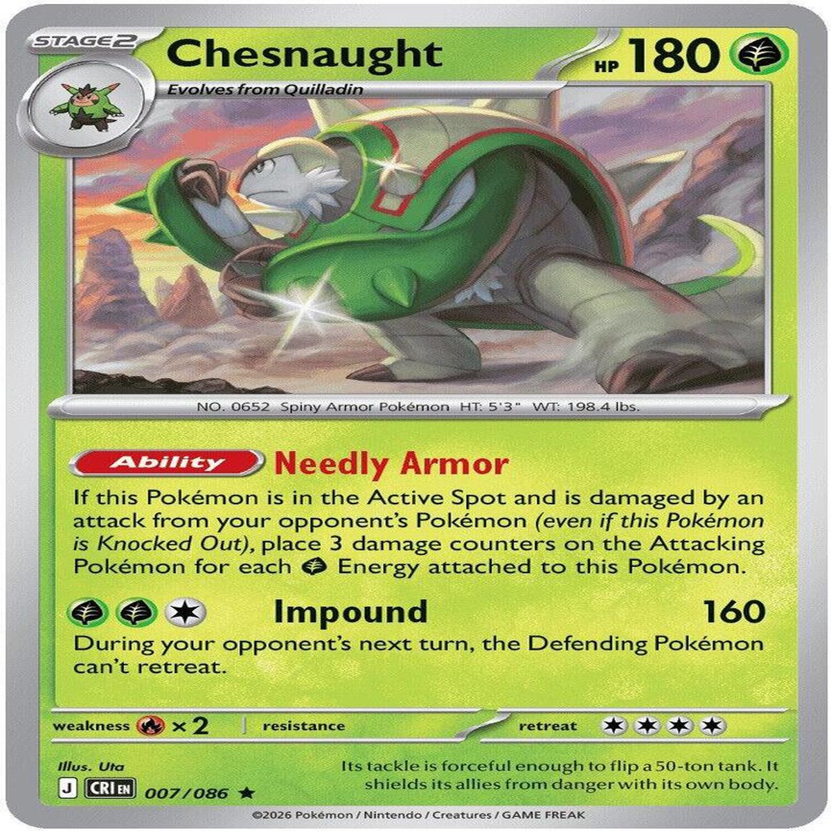 Chesnaught Holofoil ME04: Chaos Rising Rare 007/086 - Near Mint