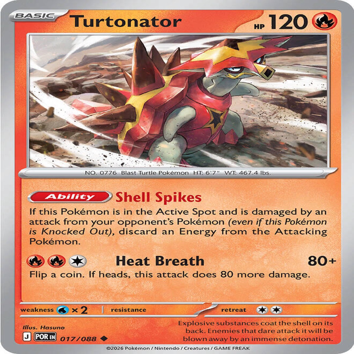 Turtonator Reverse Holofoil ME03: Perfect Order Uncommon 017/088 - Near Mint