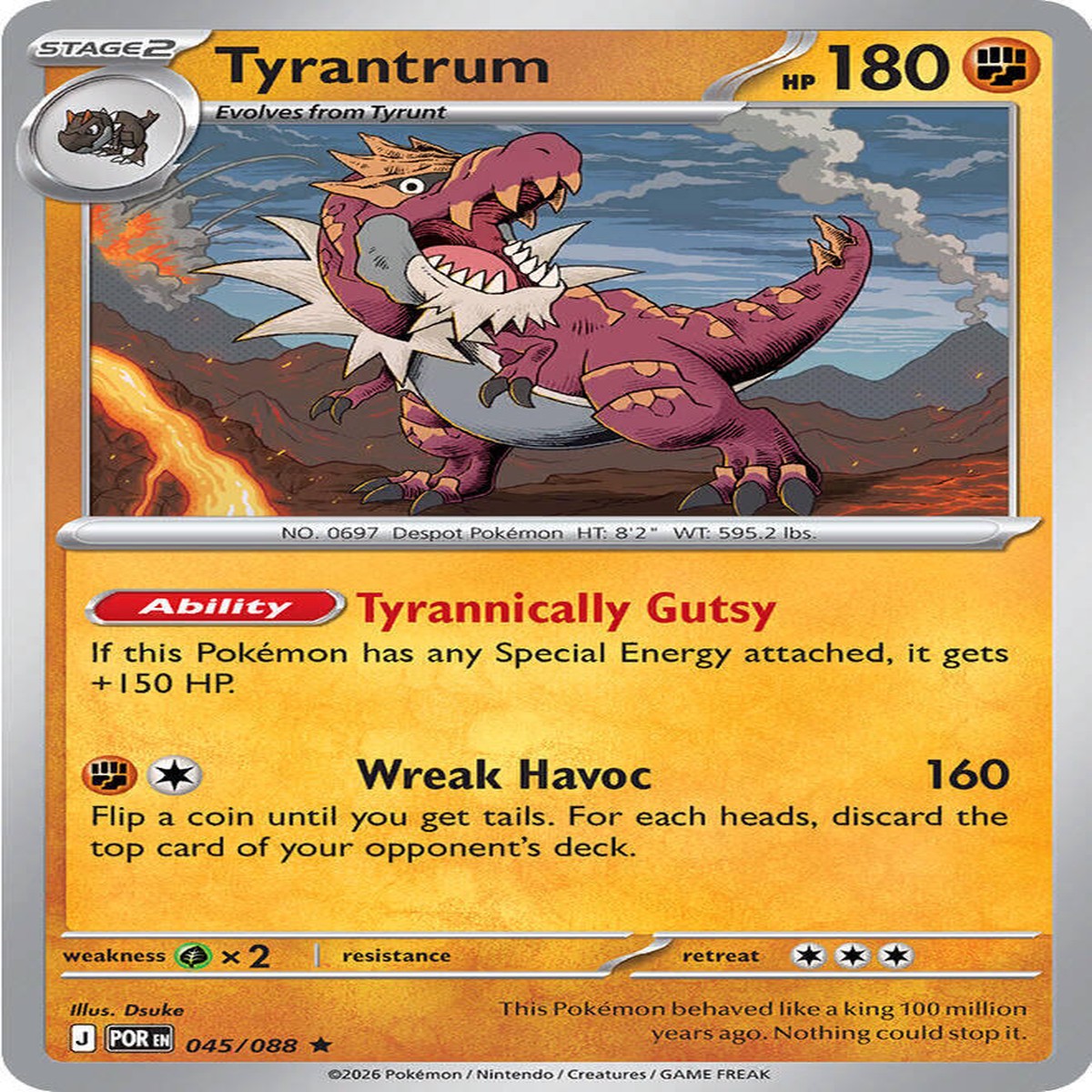 Tyrantrum Reverse Holofoil ME03: Perfect Order Rare 045/088 - Near Mint