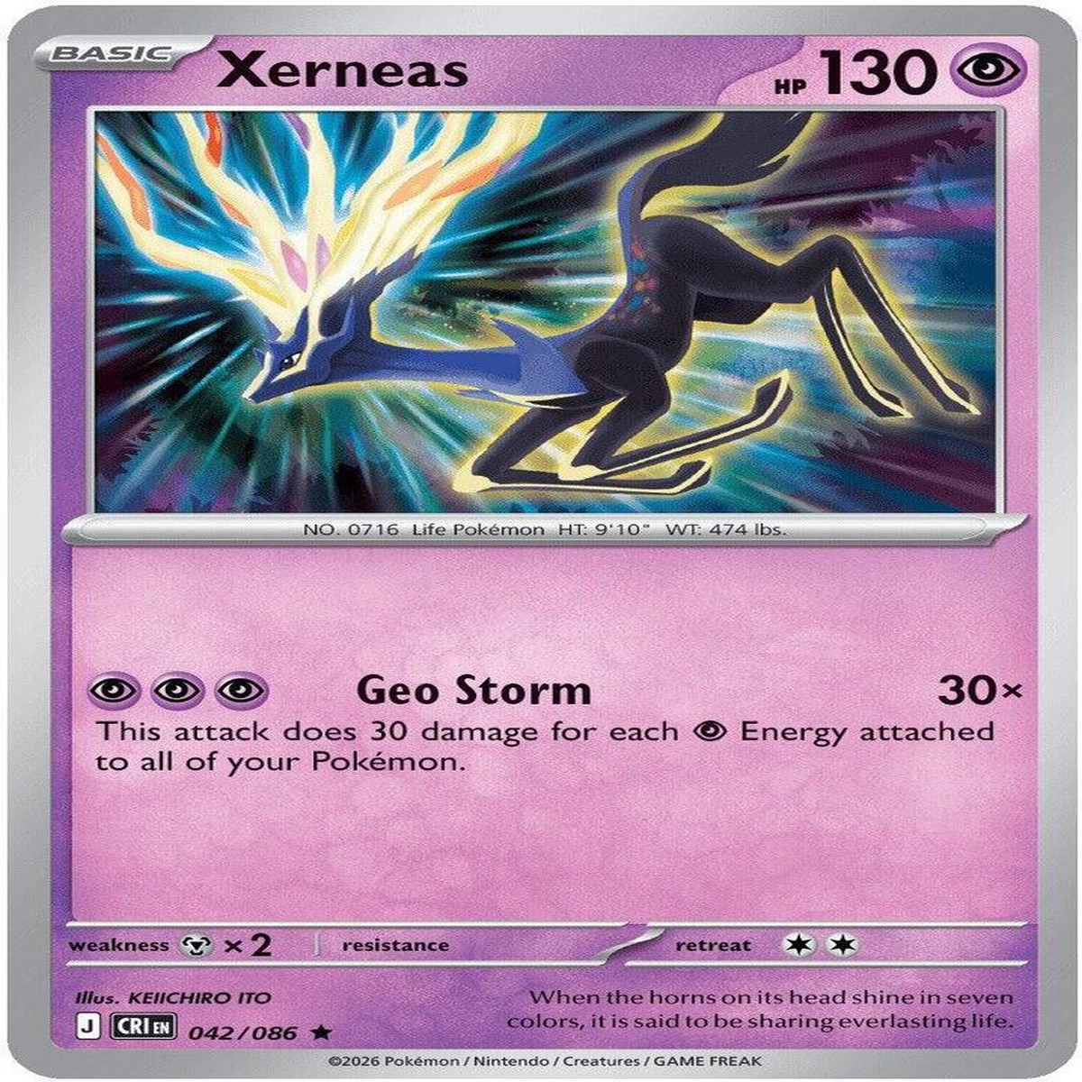 Xerneas - 042/086 Holofoil ME04: Chaos Rising Rare 042/086 - Near Mint