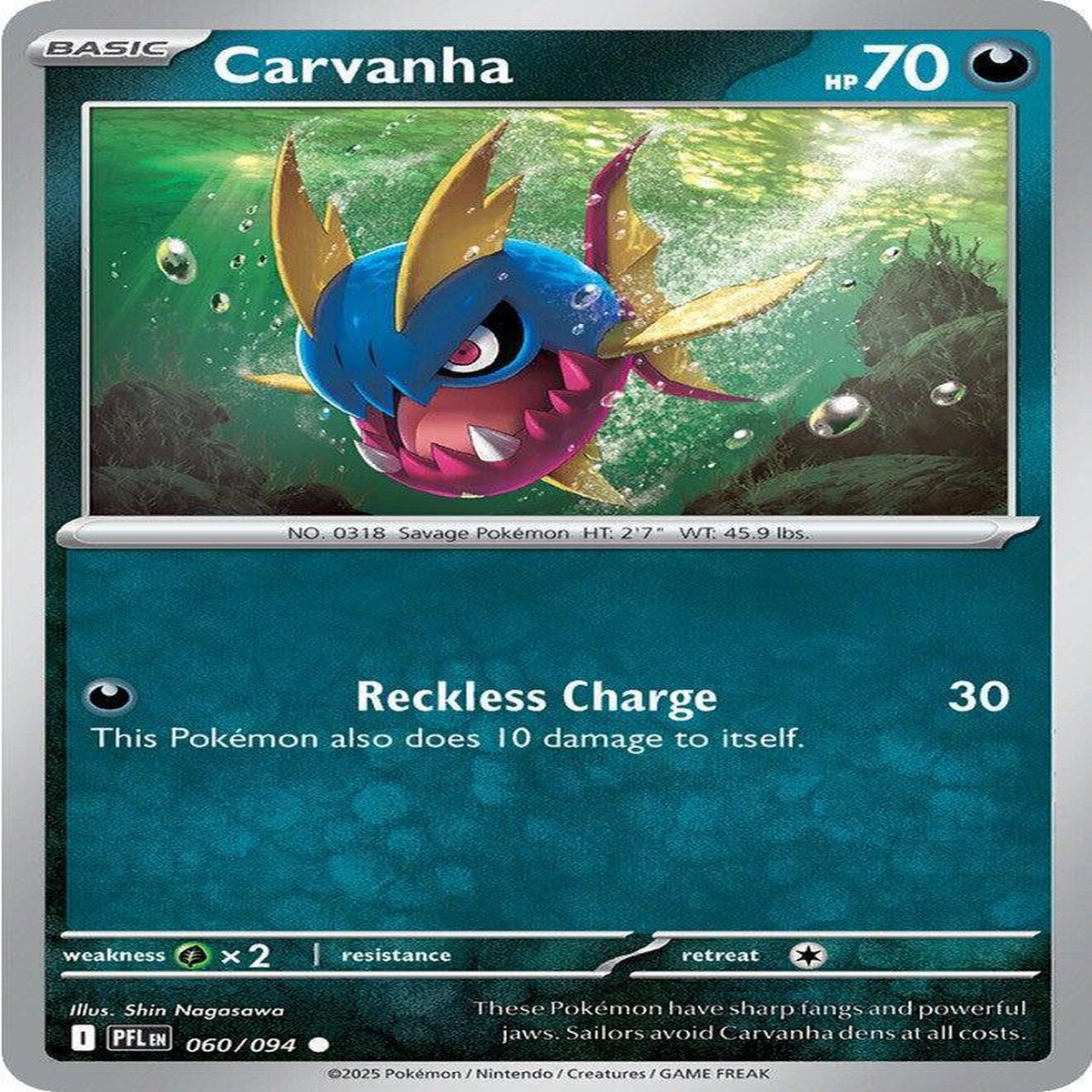 Carvanha Reverse Holofoil ME02: Phantasmal Flames Common 060/094 - Near Mint