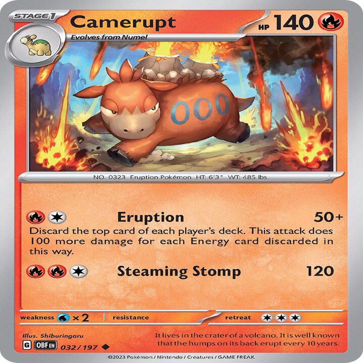 Camerupt Normal SV03: Obsidian Flames Uncommon 032/197 - Near Mint