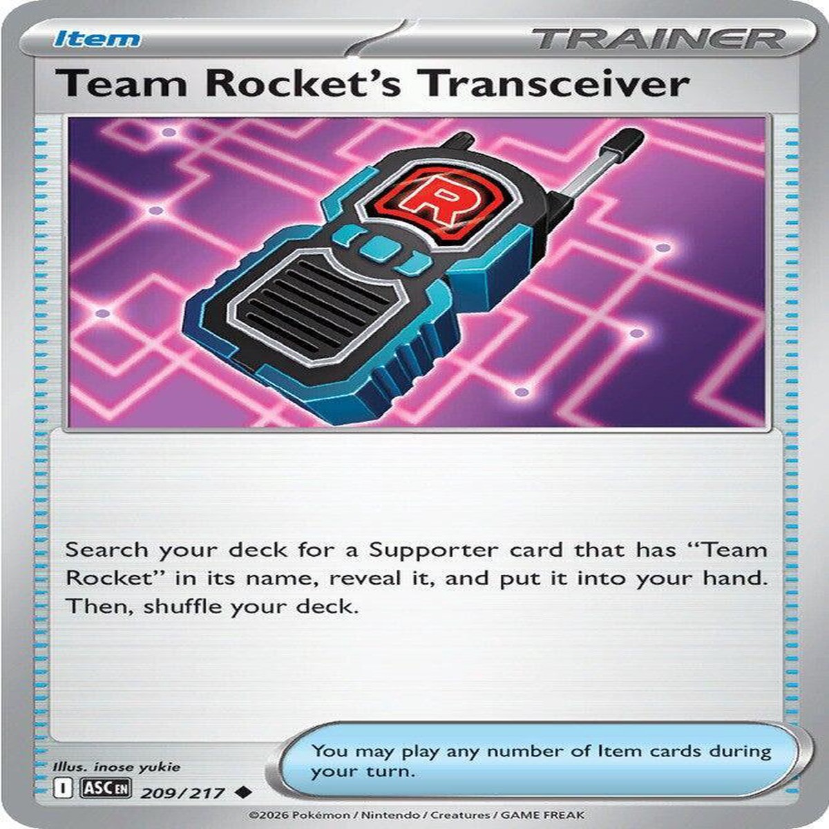 Team Rocket's Transceiver - 209/217 Reverse Holofoil ME: Ascended Heroes Uncommon 209/217 - Near Mint