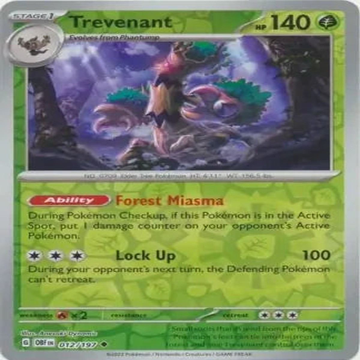 Trevenant Reverse Holofoil SV03: Obsidian Flames Uncommon 012/197 - Near Mint