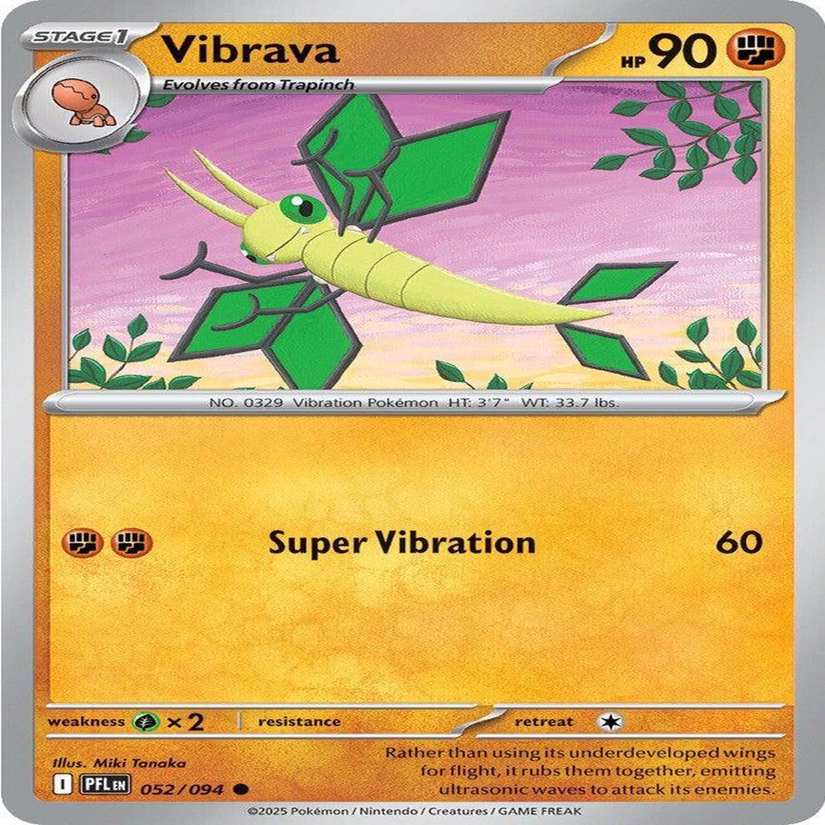 Vibrava Reverse Holofoil ME02: Phantasmal Flames Common 052/094 - Near Mint