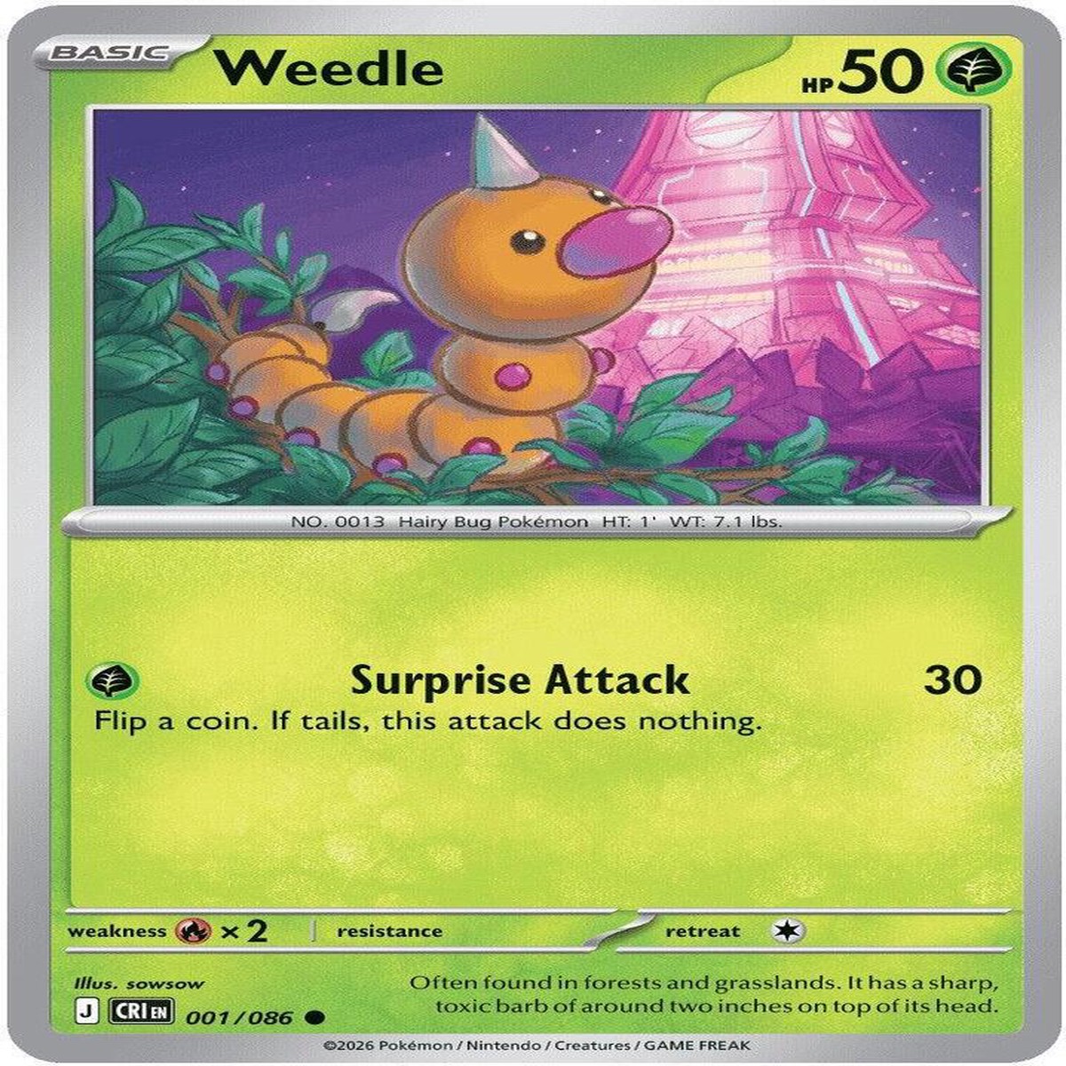 Weedle Normal ME04: Chaos Rising Common 001/086 - Near Mint