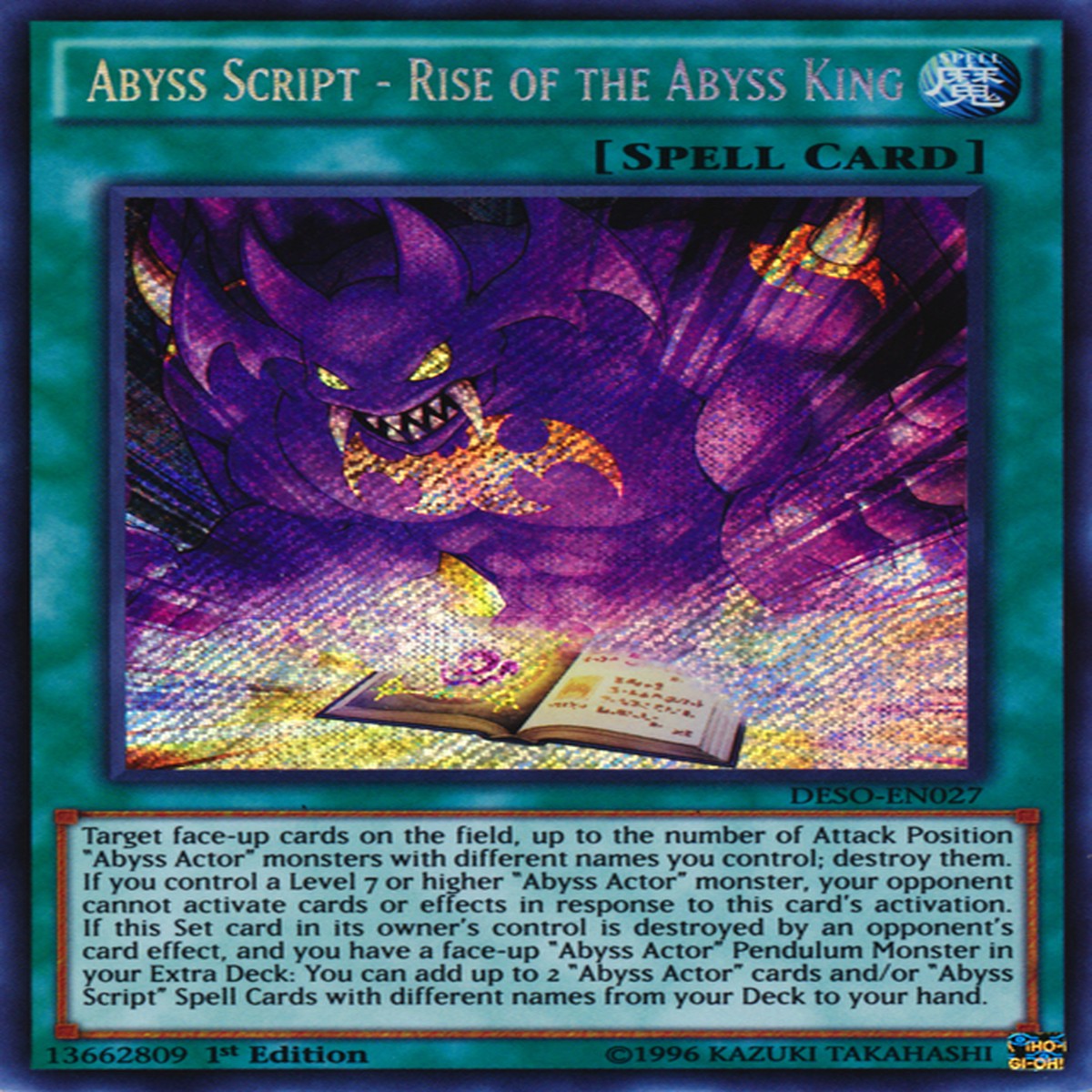Abyss Script - Rise of the Abyss King [DESO-EN027] Secret Rare - NM 1st Edition